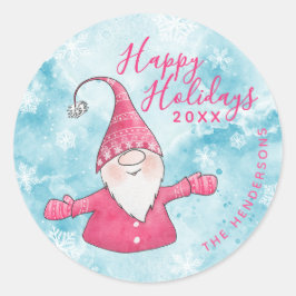 Happy Holidays Elegante Blue Pink Weihnachten Runder Aufkleber