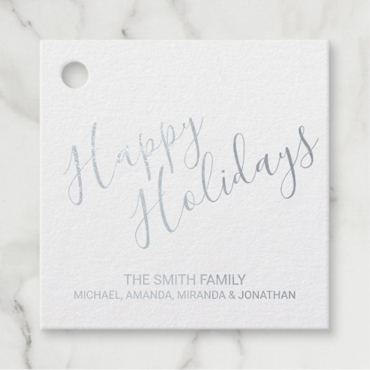 'Happy Holidays' Eleganter Silberstreifen am Lago Geschenkanhänger (Vorderseite)