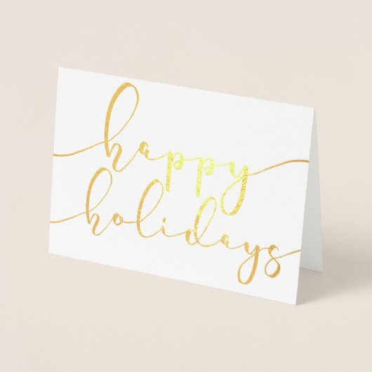 Happy Holidays Elegantes Script Holiday Foto Gold Folienkarte (Vorderseite)