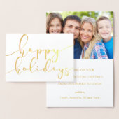 Happy Holidays Elegantes Script Holiday Foto Gold Folienkarte (Anzeige)