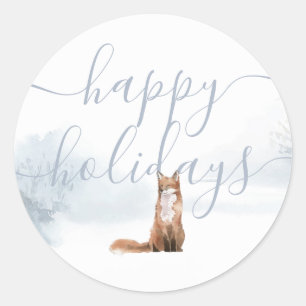 Happy Holidays Elegantes Skript Winter Fox Runder Aufkleber