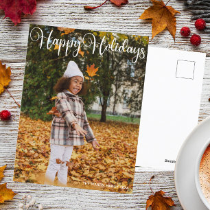 Happy Holidays Elegantes White Typografy Foto Postkarte