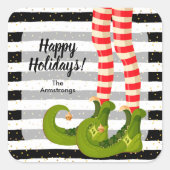 Happy Holidays Elf Legs  Quadratischer Aufkleber (Vorderseite)