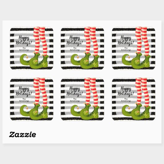 Happy Holidays Elf Legs  Quadratischer Aufkleber (Blatt)