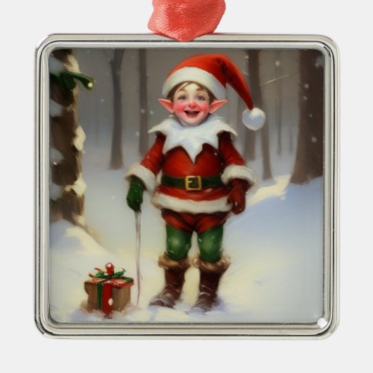 Happy Holidays Elf Ornament Aus Metall (Vorne)
