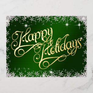 Happy Holidays Emerald Green Typografy Diamonds Folien Feiertagspostkarte