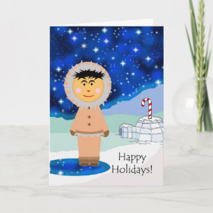 Happy Holidays, Eskimo Greetings, Winter Scene Feiertagskarte