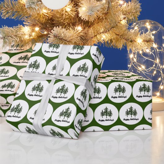 Happy Holidays Evergreen Trees Geschenkpapier (Feiertage)