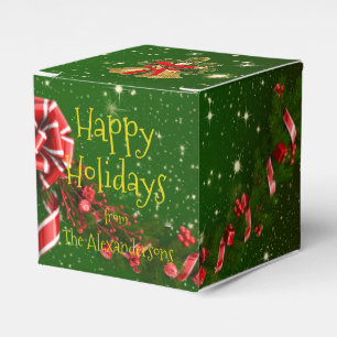 Happy Holidays Familie wünscht Weihnachtsbaummöb Geschenkschachtel