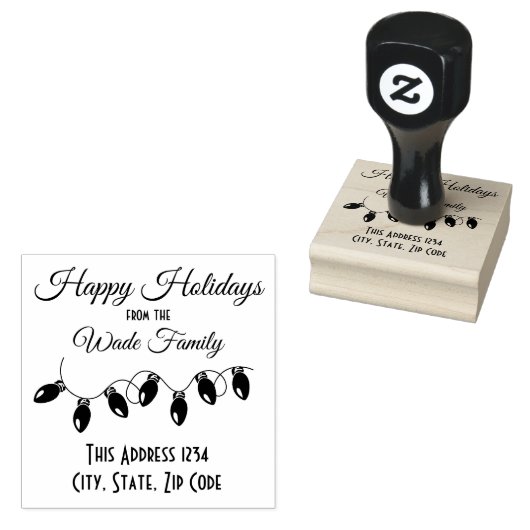 Happy Holidays Familienname Lights Gummistempel (Stempel)
