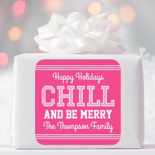 Happy Holidays Familienname Retro Fun Rosa Quadratischer Aufkleber