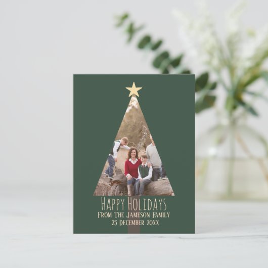 Happy Holidays Family Christmas Tree Foto Postkarte (Stehend Vorderseite)