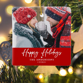 Happy Holidays Family / Couple's Names 2-Foto Keramikornament