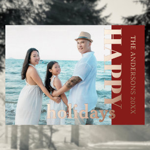 Happy Holidays Family Foto Classic Deep Burgundy Folien Feiertagskarte