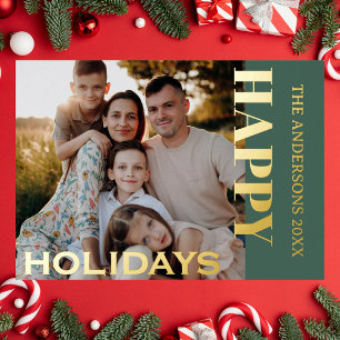 Happy Holidays Family Foto Classic Olive Green Folien Feiertagskarte