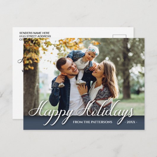 Happy Holidays Family Foto Elegantes Design Postkarte (Vorne/Hinten)