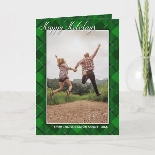Happy Holidays Family Foto Green Tartan Style Karte