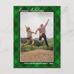 Happy Holidays Family Foto Green Tartan Style Postkarte