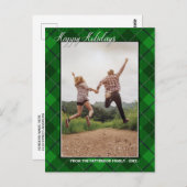 Happy Holidays Family Foto Green Tartan Style Postkarte (Vorne/Hinten)