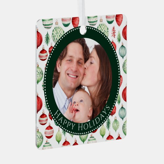 Happy Holidays Family Foto Keepake Ornament Aus Metall (Vorderseite Rechts)