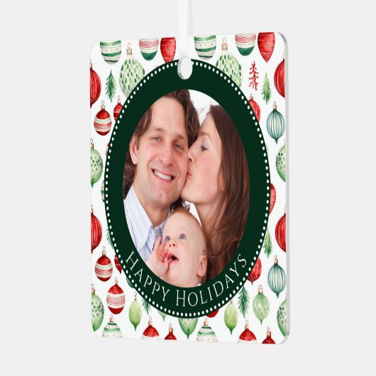 Happy Holidays Family Foto Keepake Ornament Aus Metall (Vorderseite links)