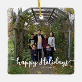 Happy Holidays Family Foto Letting Modern Chic Keramikornament