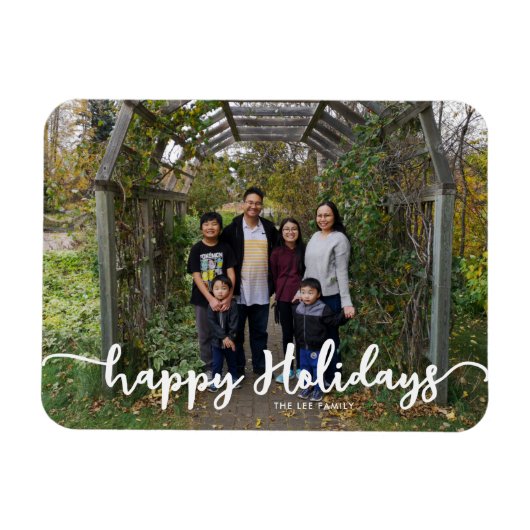 Happy Holidays Family Foto Letting Modern Chic Magnet (Horizontal)
