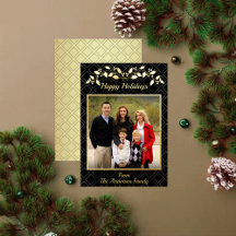 Happy Holidays Family Foto Name Black Gold
