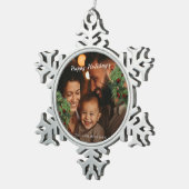 Happy Holidays Family Foto Schneeflocken Zinn-Ornament (Rechts)