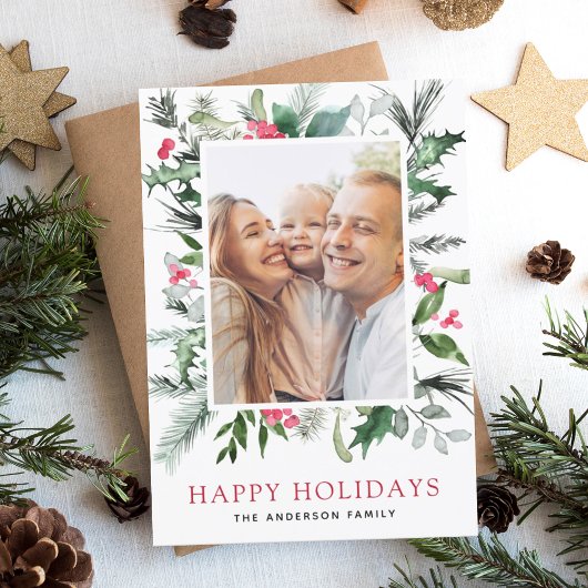Happy Holidays Family Green Foto Card