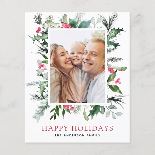 Happy Holidays Family Green Foto Card Flyer (Vorne)
