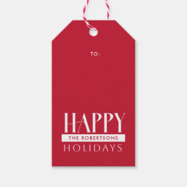 Happy Holidays & Family Name Festival Rot Geschenkanhänger