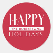 Happy Holidays & Family Name Festive Red Sticker (Vorderseite)