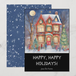 Happy Holidays farbenfrohe Winter Shopping Szene Feiertagskarte