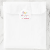 Happy Holidays farbenfroher Familienname Runder Aufkleber (Tasche)