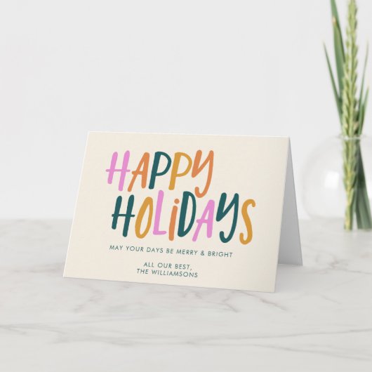 Happy Holidays | Farbige Typografie Personalisiert Karte (Vorderseite)