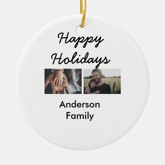 Happy holidays father son Christmas photo family n Keramik Ornament (Vorne)