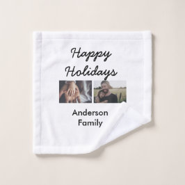 Happy holidays father son Christmas photo family n Waschlappen