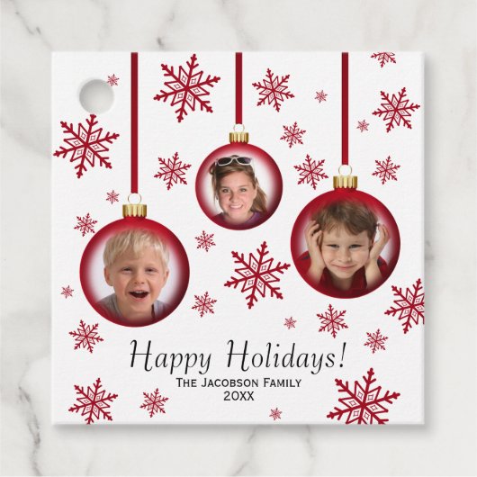 Happy Holidays Festival Red Baubles 3 Foto Geschenkanhänger (Vorderseite)