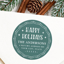 Happy Holidays festival Schriftart Dot border pine Runder Aufkleber