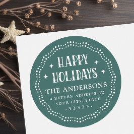 Happy Holidays festival Schriftart Dot border pine Runder Aufkleber