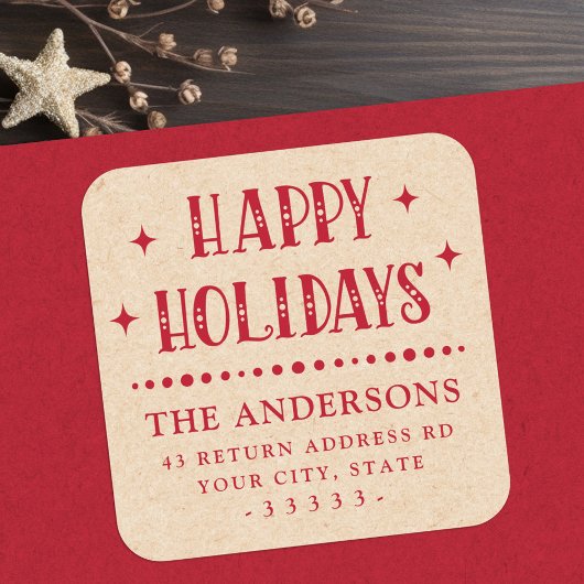 Happy Holidays festive dot divider Kraft sieht rot Quadratischer Aufkleber