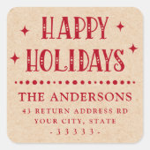 Happy Holidays festive dot divider Kraft sieht rot Quadratischer Aufkleber (Vorderseite)