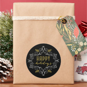 Happy Holidays Festive Foliage Weihnachtsaufkleber Runder Aufkleber