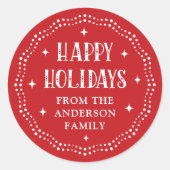 Happy Holidays festive font cute dot border red Runder Aufkleber (Vorderseite)