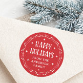 Happy Holidays festive font cute dot border red Runder Aufkleber