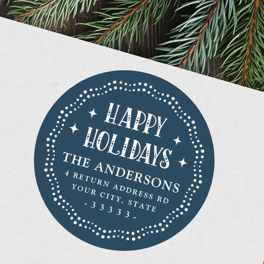 Happy Holidays festive font dot border dark blue Runder Aufkleber