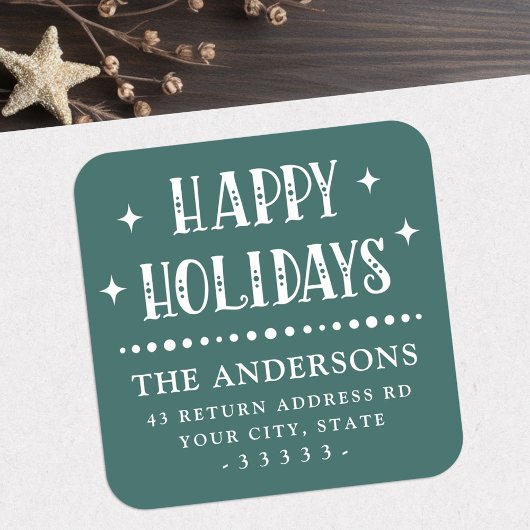 Happy Holidays festive font dot border pine green Quadratischer Aufkleber