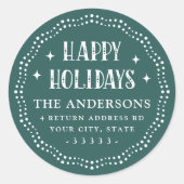 Happy Holidays festive font dot border pine green Runder Aufkleber (Vorderseite)
