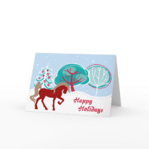 Happy Holidays Festive Horse Snowy Weihnachten